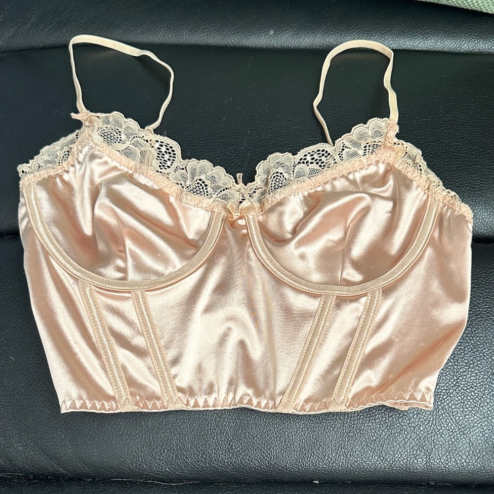 Forever 21 Satin Lace Longline Bralette in Blush